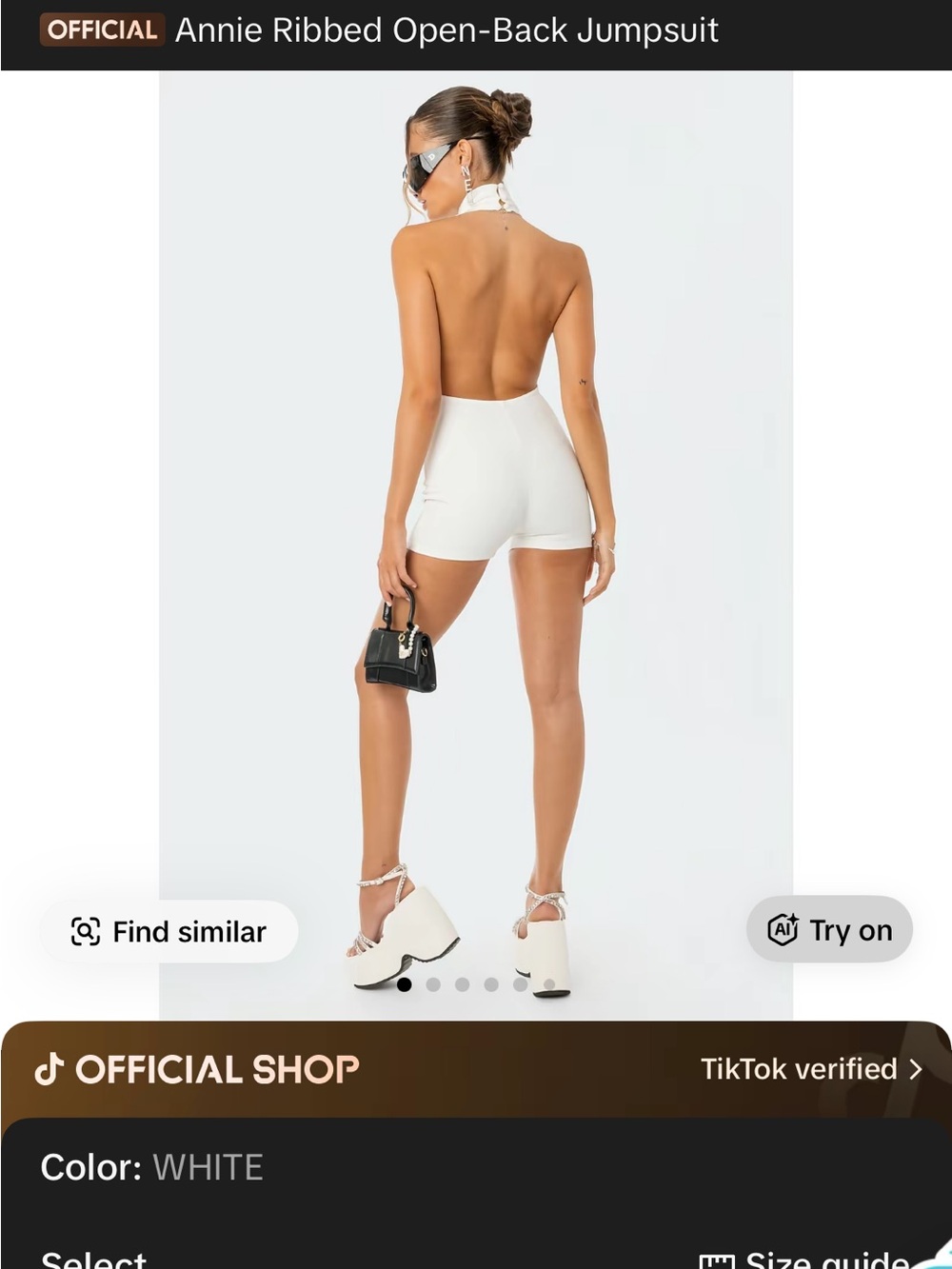⁠Edikted White Annie Ribbed Open Back Halter Jumpsuit Romper NWOT